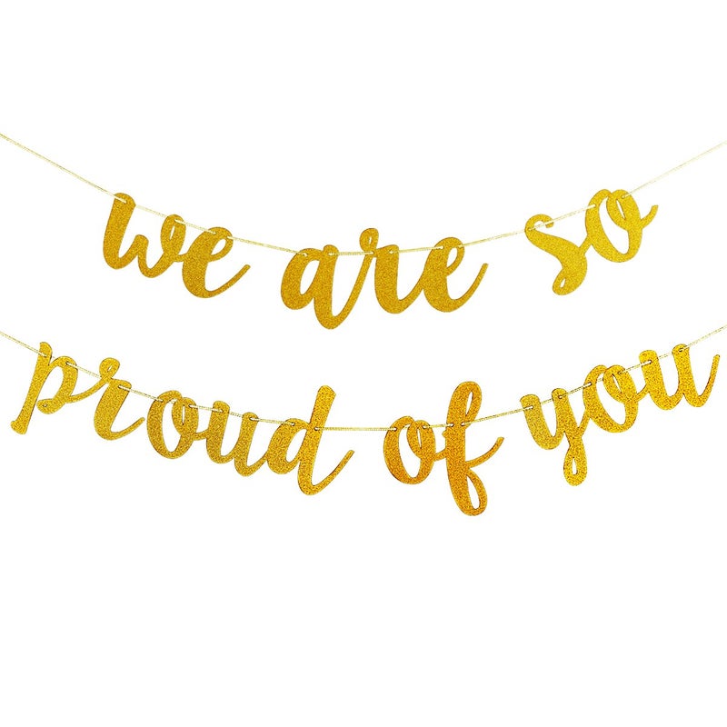 LeeSky 2025 Graduation Banner Party Decorations Gold Glitter We are So Proud of You Banner, Gold 2025 Congratulations Banners for High School College Graduation Party Decorations 2025 - Image 1